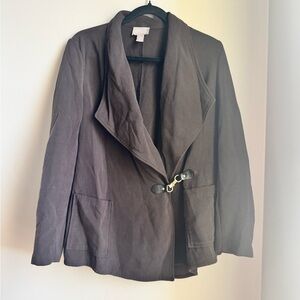Chicos Chocolate Brown Open Front Jacket 1 Modern Equestrian Ring Clasp Blazer